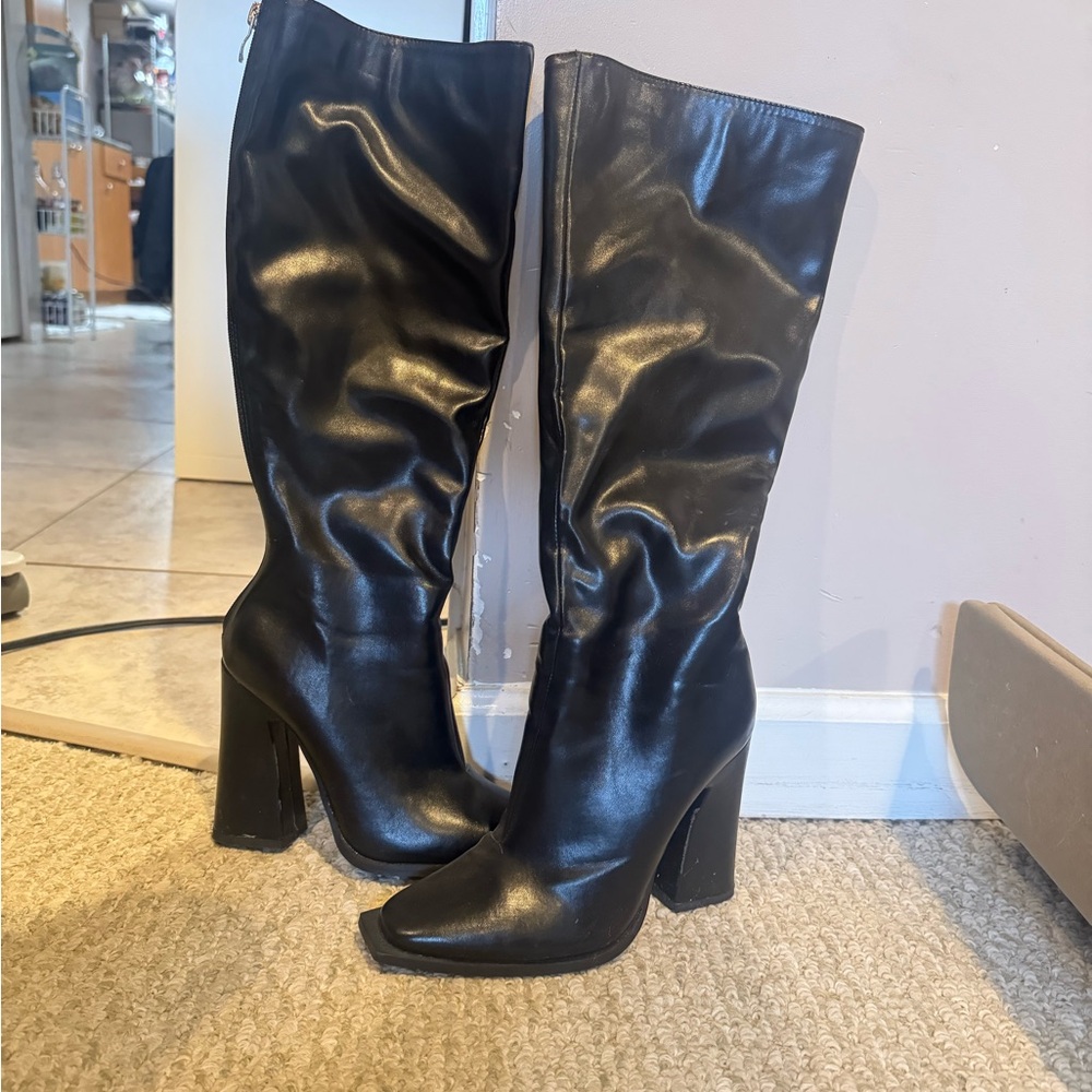 Nasty Gal Black Knee High Heeled Boots